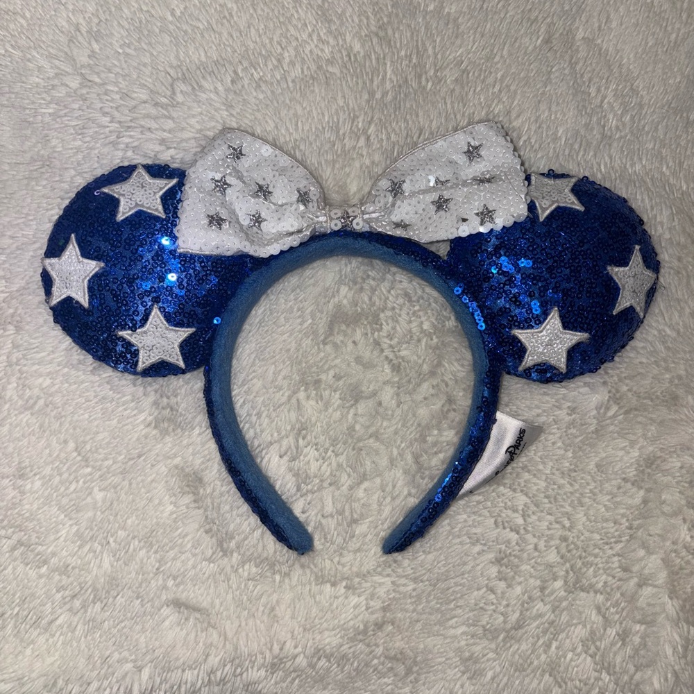 Disney Blue and White Star Sequin Minnie Mouse Ears